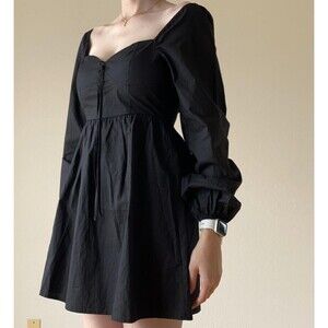 Gianni Bini L Black corset puffy Long Sleeve Mini Dress Cut-out  Back Corset ...